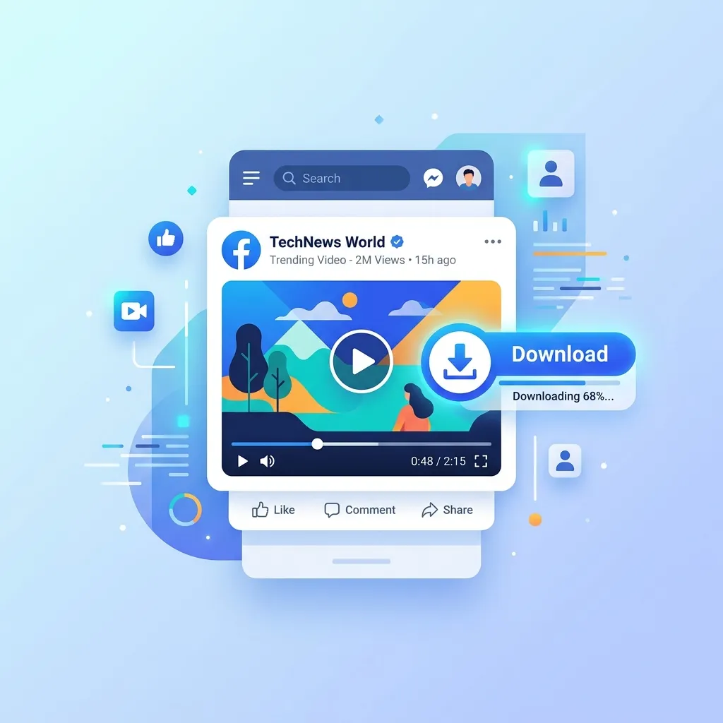 A highly detailed scene showing a person using a tech device for video downloader related to Why Download a Facebook Thumbnail?